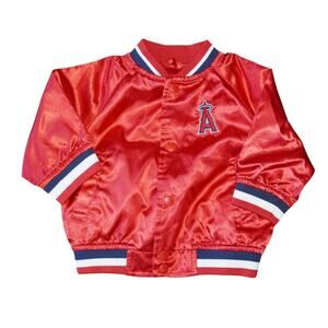 Vintage CA Angels Mighty Mac Baby Satin Jacket – 12M Red Bomber MLB Retro